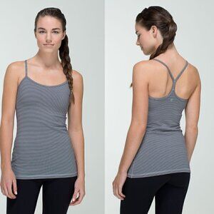 LULULEMON Power Y Tank Luon Tonka Stripe Black Heathered Medium Grey Size 4